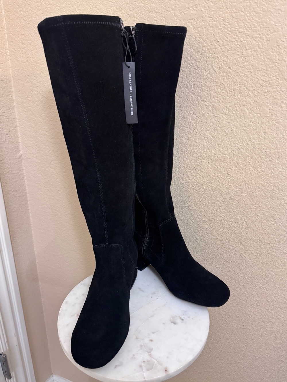 Women Tahari Black Regan Fall Knee High classic soft genuine suede zipper boots